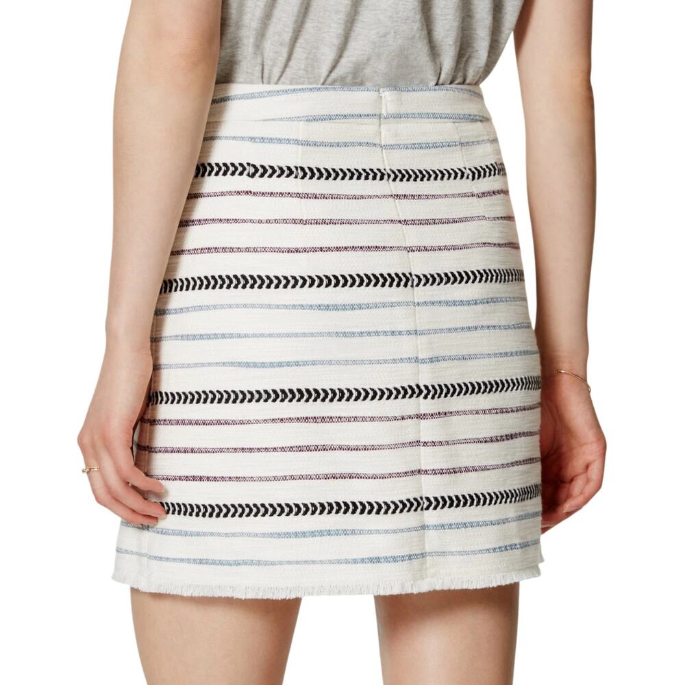 Ann Taylor LOFT Faux Wrap Mini Skirt 0 Cream Striped Euro Summer Vacation Resort - Picture 2 of 16
